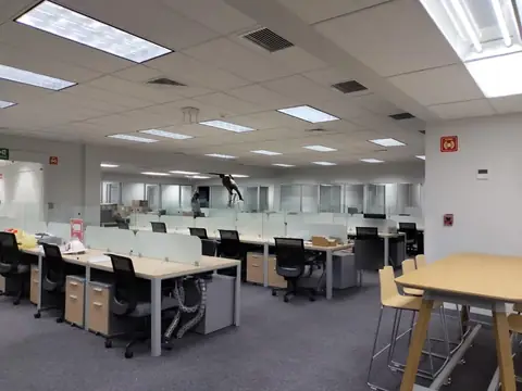 Área de trabajo abierta con escritorios